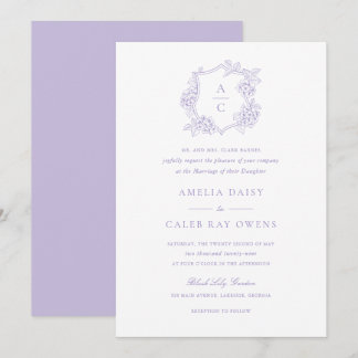 Invitation Fleurs Élégantes Mariage Crête Hydrangea Violet