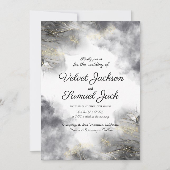Invitation Fleurs élégantes - Mariage de frontière Fleur Noir (Devant)