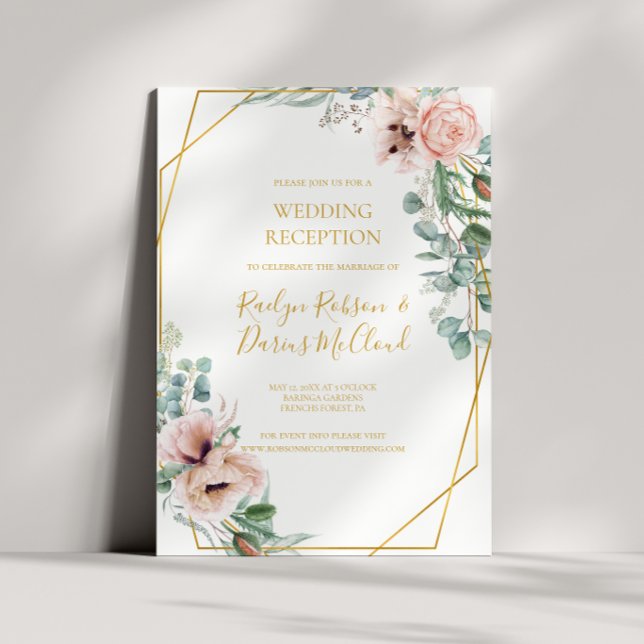 Invitation Fleurs Élégantes Rose | Réception de Mariage (Créateur téléchargé)