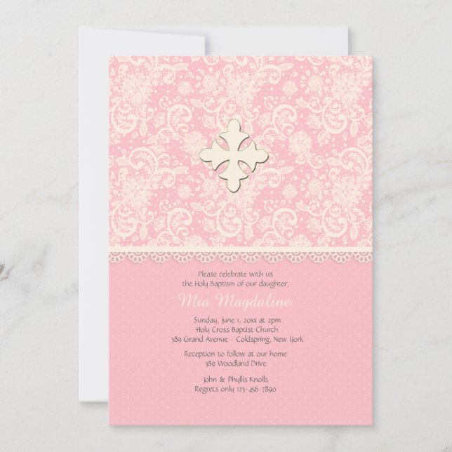 Invitation Fleurs en dentelle rose et pois (Devant)