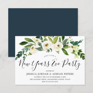 Invitation Fleurs en fleurs blanches Nouvel An Soirée