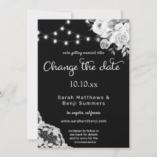 Invitation Fleurs en noir et blanc avec dentelle pour changem