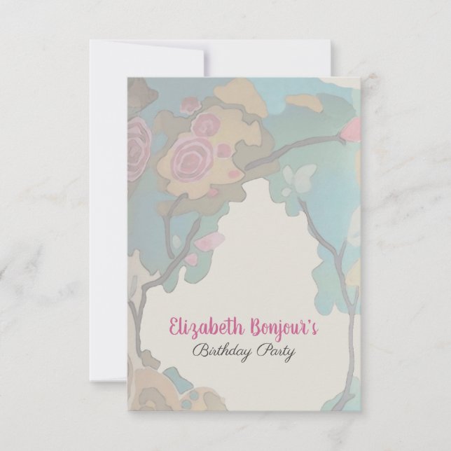 Invitation Fleurs en PAPIER Aquarellé & OPTIONS DE TAILLE - R (Devant)