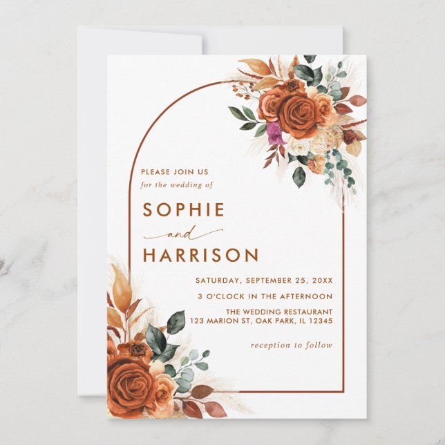 Invitation Fleurs en terre cuite et Mariage de rouille en lai (Devant)