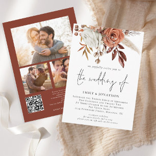 Invitation Fleurs en terre cuite rustique 3 Photos Code QR Ma