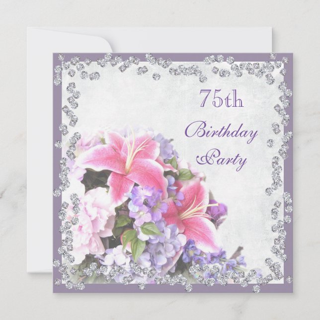 Invitation Fleurs encadrées en diamant 75e anniversaire (Devant)