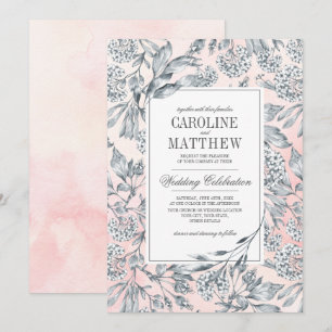 Invitation Fleurs esquissées Aquarelle Rose Blush Mariage