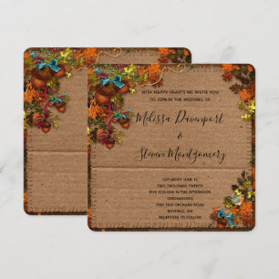 Invitation Fleurs et Acornes Rustiques sur carton Faux