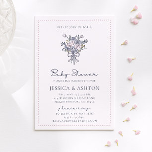 Invitation Fleurs et baby showers à charpente dessinés à la m