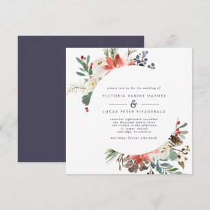 Invitation Fleurs et Baies d'Hiver Rouge et Nuit de Noces