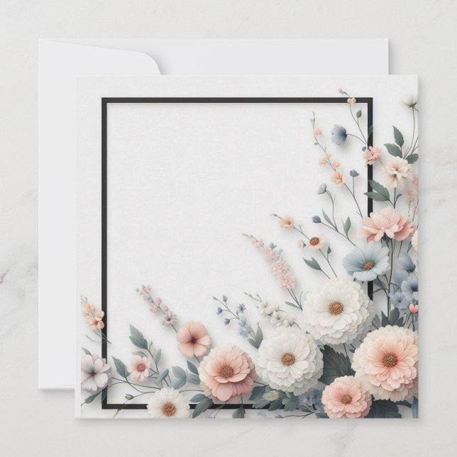 Invitation Fleurs et bordure noire (Devant)