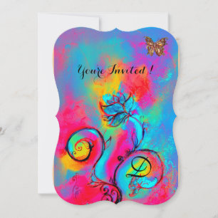 Invitation FLEURS ET BOUTEILLES BLANCHES Bleu rose jaune