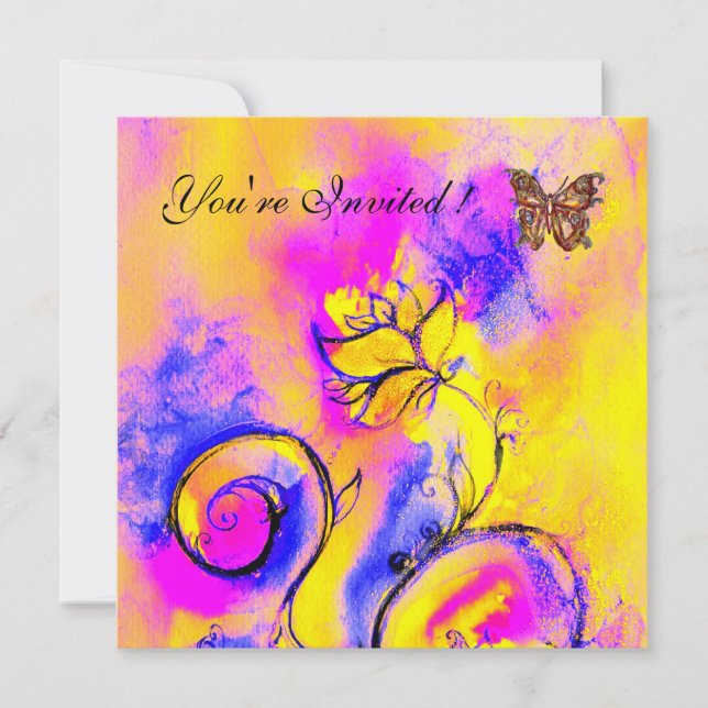 Invitation FLEURS ET BUTTERFLIS BLANCS bleu rose (Devant)