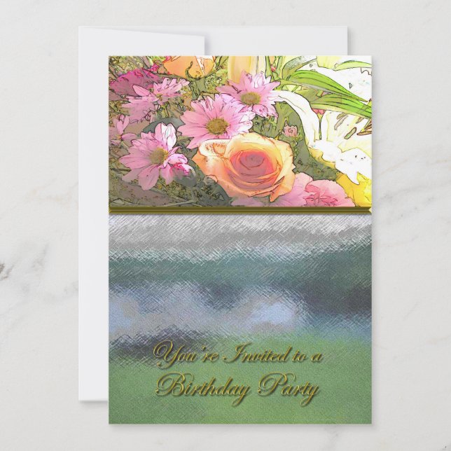 Invitation Fleurs et Fog Birthday Party (Devant)