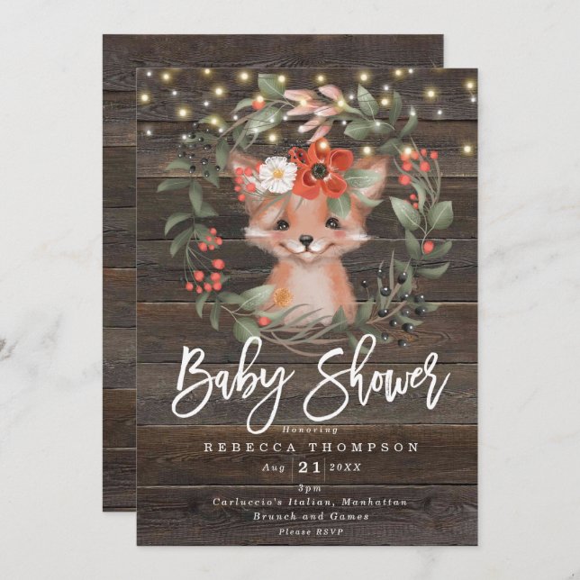 Invitation fleurs et joli renard boho baby shower moderne (Devant / Derrière)