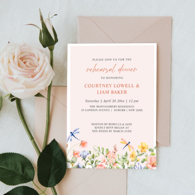 Invitation Fleurs et libellules Jardin romantique (Créateur téléchargé)
