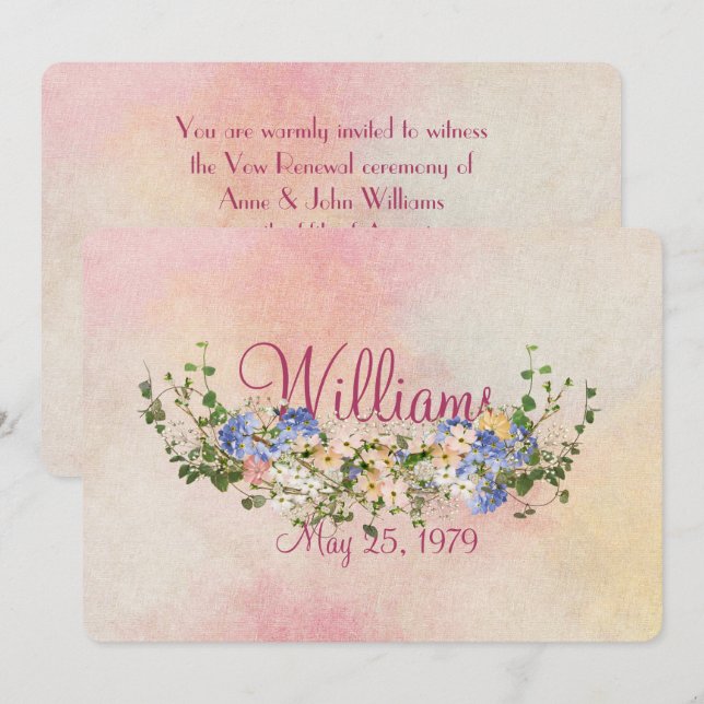 Invitation fleurs et lierre mariage renouvellement du wow (Devant / Derrière)