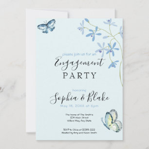 Invitation Fleurs et papillons   Blue Engagement Party