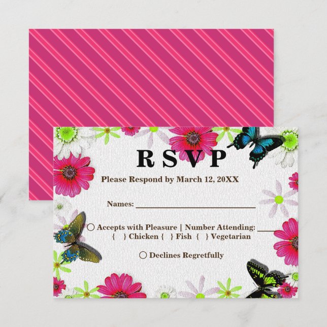 Invitation Fleurs et papillons dans Mosaic RSVP Menu (Devant / Derrière)