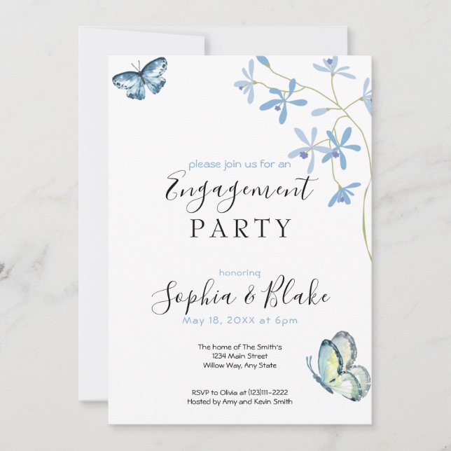 Invitation Fleurs et papillons | White Engagement Party (Devant)