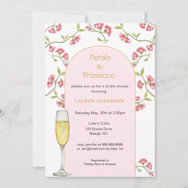 Invitation Fleurs et Prosecco Rose & Or Fête de Mariage (Devant)