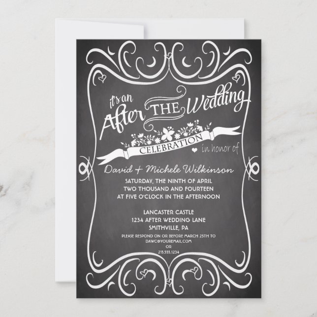 Invitation Fleurs et Volutes Tableau Noir Après Mariage IDPP2 (Devant)