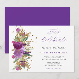 Invitation Fleurs étincelantes Fête d'anniversaire
