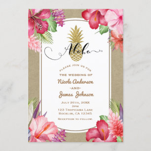 Invitation Fleurs exotiques tropicales Ananas Aloha luau