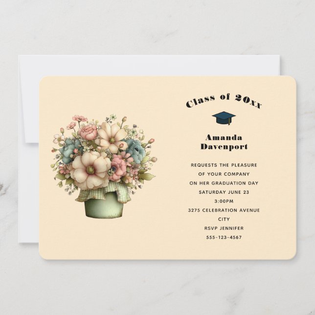 Invitation Fleurs Fantaisistes dans un Pot de Fleurs Mignon C (Devant)