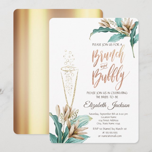 Invitation Fleurs Feuilles Fête des mariées en verre de Champ (Devant / Derrière)