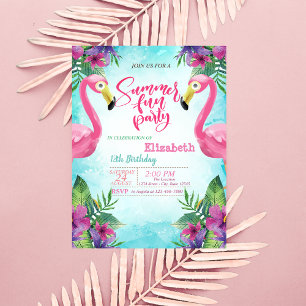 Invitation Fleurs Flamants roses roses Fête d'été