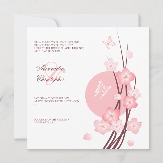 Invitation Fleurs Fleurs Papillons Mariage Annonce (Devant)