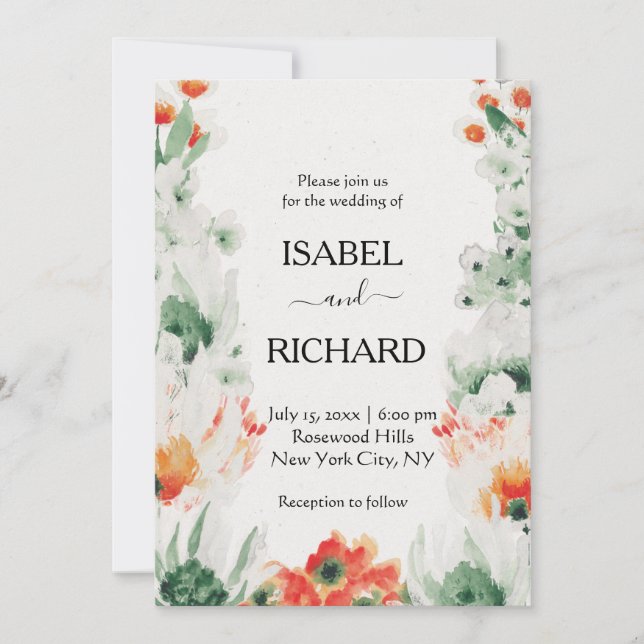 Invitation Fleurs fleurs sauvages d'aquarelle Mariage bohème (Devant)