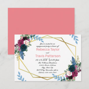 Invitation Fleurs Floral Blooms Mod Rose - Fête de Fiançaille
