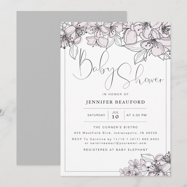 Invitation Fleurs florales à main rousse Baby Girl Douche (Devant / Derrière)