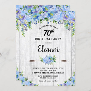 Invitation Fleurs florales bleu rustique 70e anniversaire