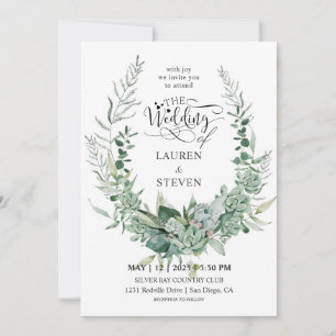 Invitation Fleurs florales, Branchement vert blanc personnali