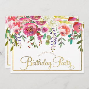 Invitation Fleurs florales d'aquarelle Fête d'anniversaire mo