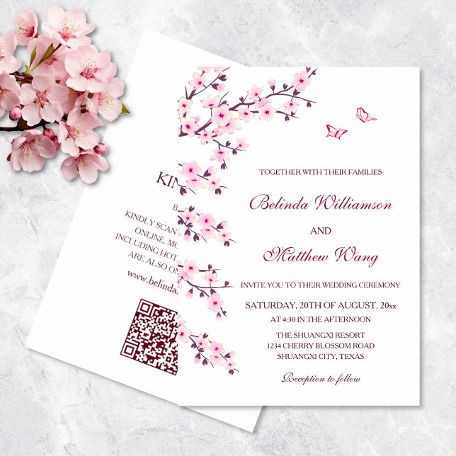 Invitation Fleurs florales de cerisiers Mariage rose blanc (Créateur téléchargé)