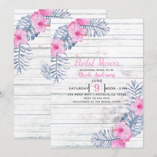 Invitation Fleurs Florales d'Hibiscus Tropical Bois Blanc de 