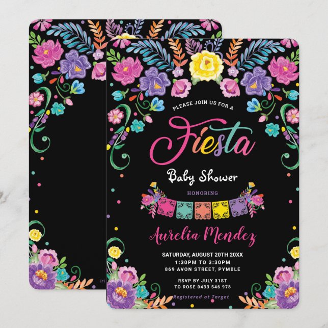 Invitation Fleurs florales mexicaines Fiesta Baby shower fill (Devant / Derrière)