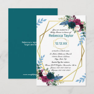 Invitation Fleurs Florales Mod Vert Turquoise - Baby Shower 3