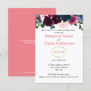 Invitation Fleurs florales rose - Wedding shower 3x5 Couples