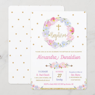 Invitation Fleurs florales roses modernes Baptême Christening