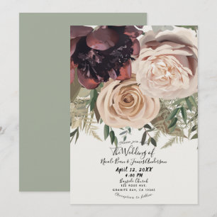 Invitation Fleurs Florales Rougissantes Mariage Botanique Gla