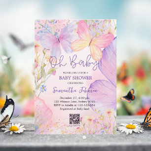 Invitation Fleurs florales violettes petit baby shower papill