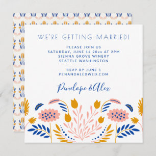 Invitation Fleurs folk Scandi en Mariage Carré Décontracté bl