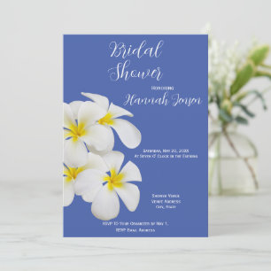 Invitation Fleurs Frangipani blanches, sur Bleu, Fête des mar