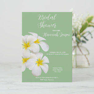 Invitation Fleurs Frangipani blanches, sur Sage, Nuptiale