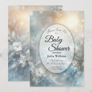 Invitation Fleurs gelées dans une brume dorée d'hiver Baby Sh